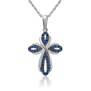 Декоративный крест из белого золота с сапфирами и бриллиантами