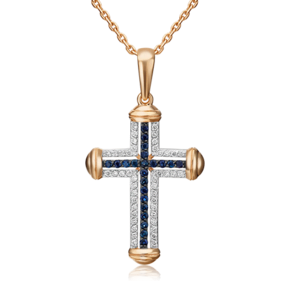 Декоративный крест из красного золота с сапфирами и бриллиантами 03-0446-00-105-1110-30