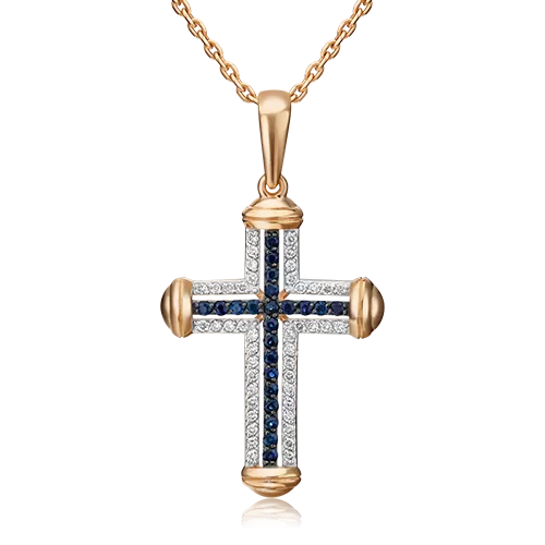 Декоративный крест из красного золота с сапфирами и бриллиантами 03-0446-00-105-1110-30