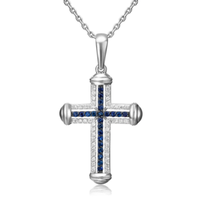 Декоративный крест из белого золота с сапфирами и бриллиантами