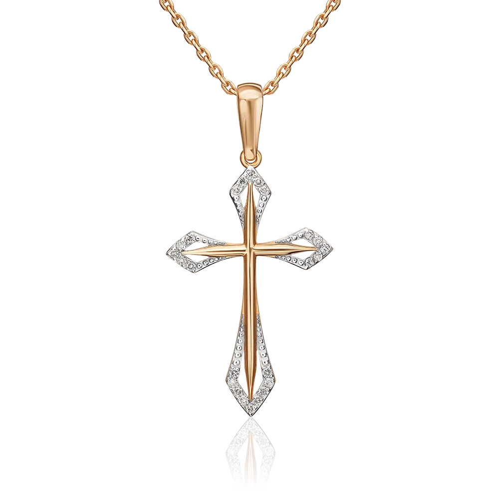 Декоративный крест из красного золота с бриллиантами 03-0448-00-101-1110-30