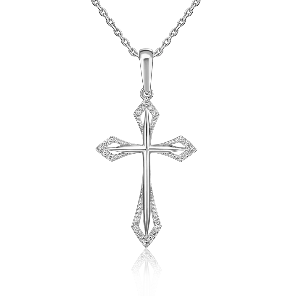 Декоративный крест из белого золота с бриллиантами 03-0449-00-101-1120-30