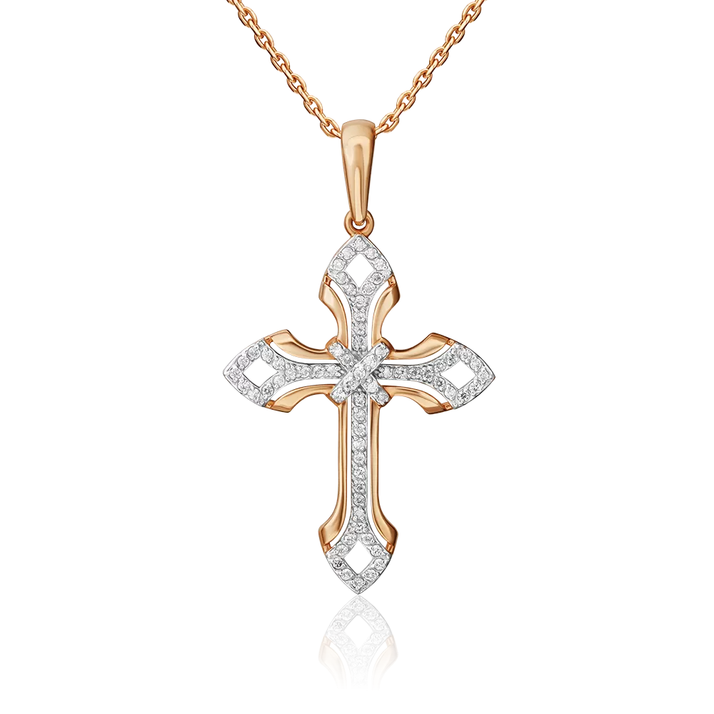 Декоративный крест из красного золота с бриллиантами 03-0450-00-101-1110-30