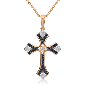 Декоративный крест из красного золота с сапфирами и бриллиантами 03-0452-00-105-1110-30