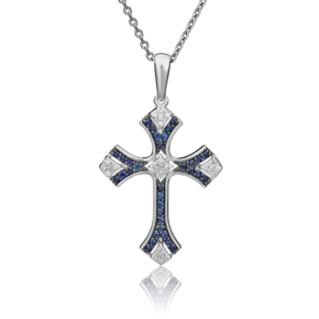 Декоративный крест из белого золота с сапфирами и бриллиантами 03-0453-00-105-1120-30