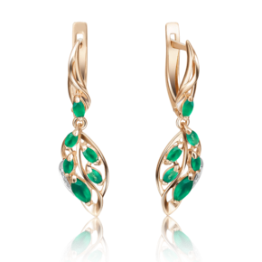 Серьги с английским замком из комбинированного золота с изумрудами и бриллиантами 02-4032-00-106-1111-30