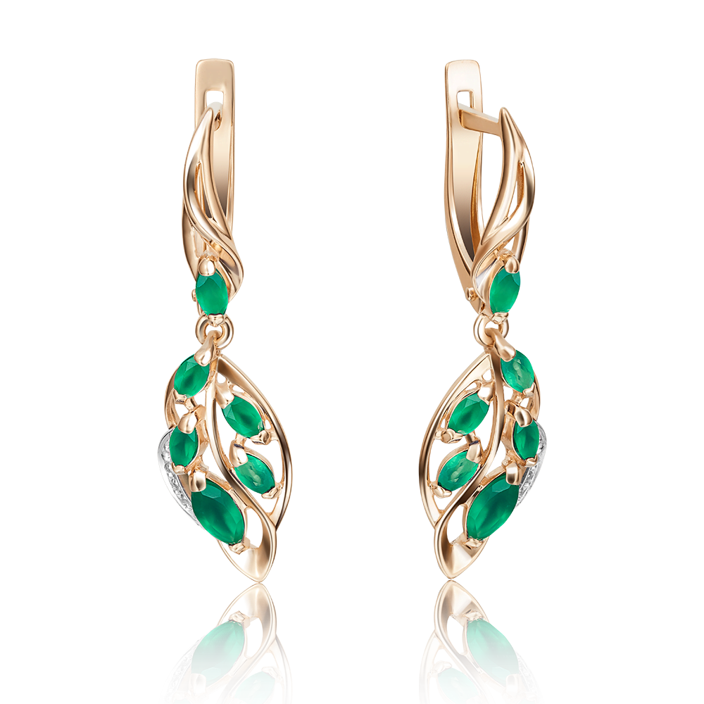 Серьги с английским замком из комбинированного золота с изумрудами и бриллиантами 02-4032-00-106-1111-30