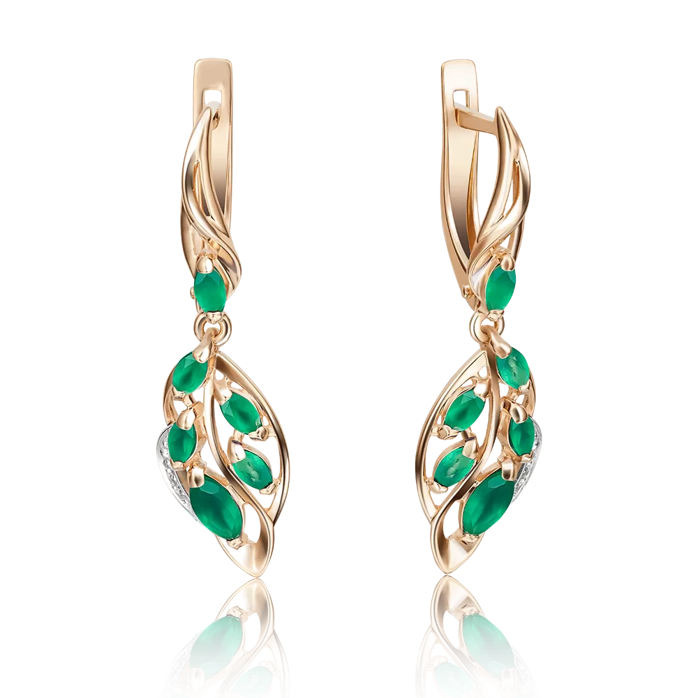 Серьги с английским замком из комбинированного золота с изумрудами и бриллиантами 02-4032-00-106-1111-30