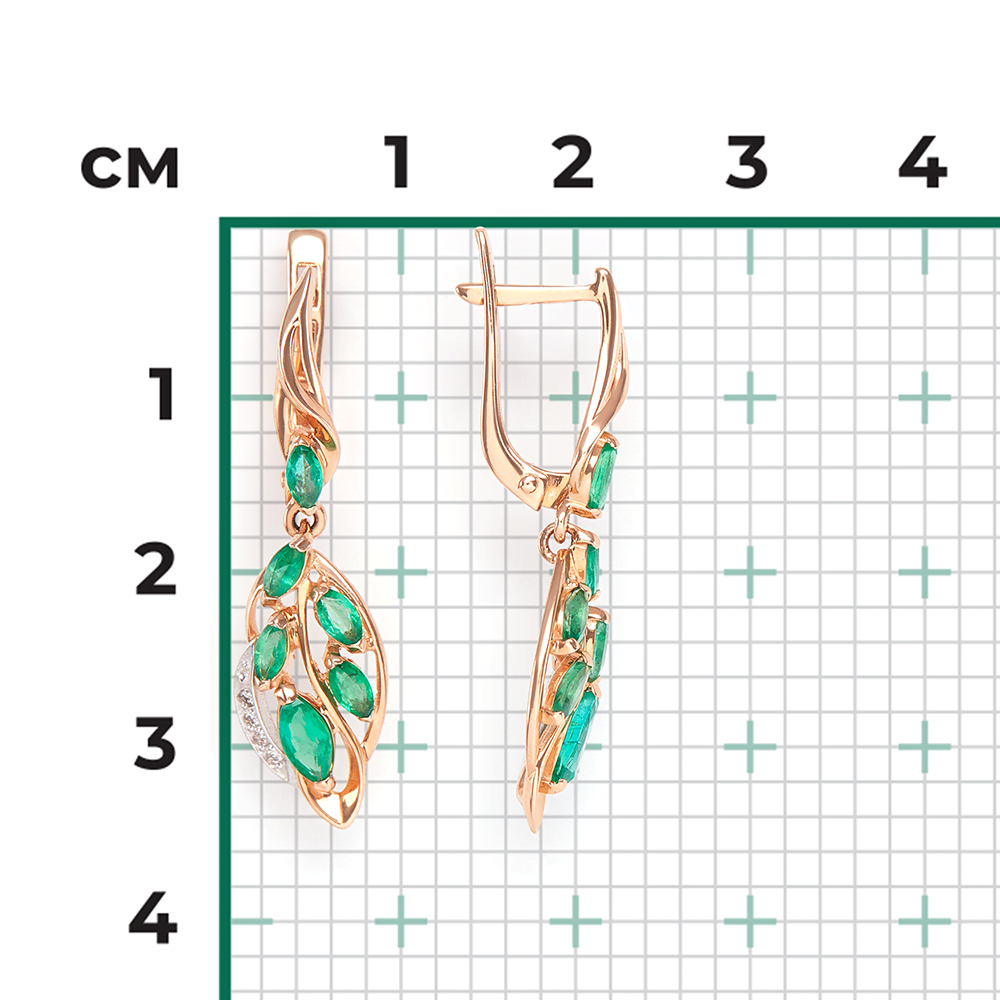 Серьги с английским замком из комбинированного золота с изумрудами и бриллиантами 02-4032-00-106-1111-30