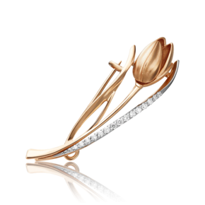 Брошь «Тюльпан» из красного золота с фианитами 04-0215-00-401-1110-03