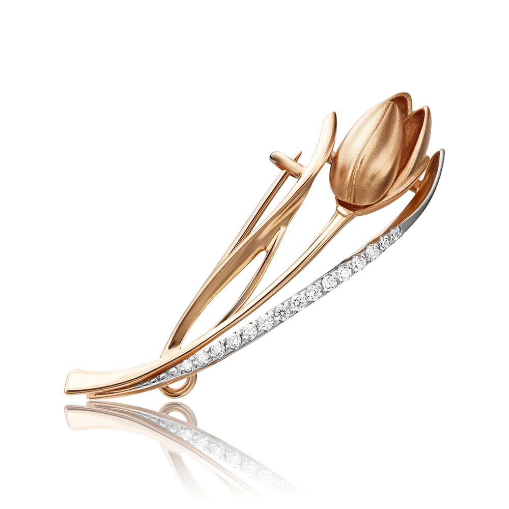 Брошь «Тюльпан» из красного золота с фианитами 04-0215-00-401-1110-03