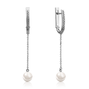 Серьги с английским замком из белого золота с жемчугом культивированным 02-4408-00-301-1120-31