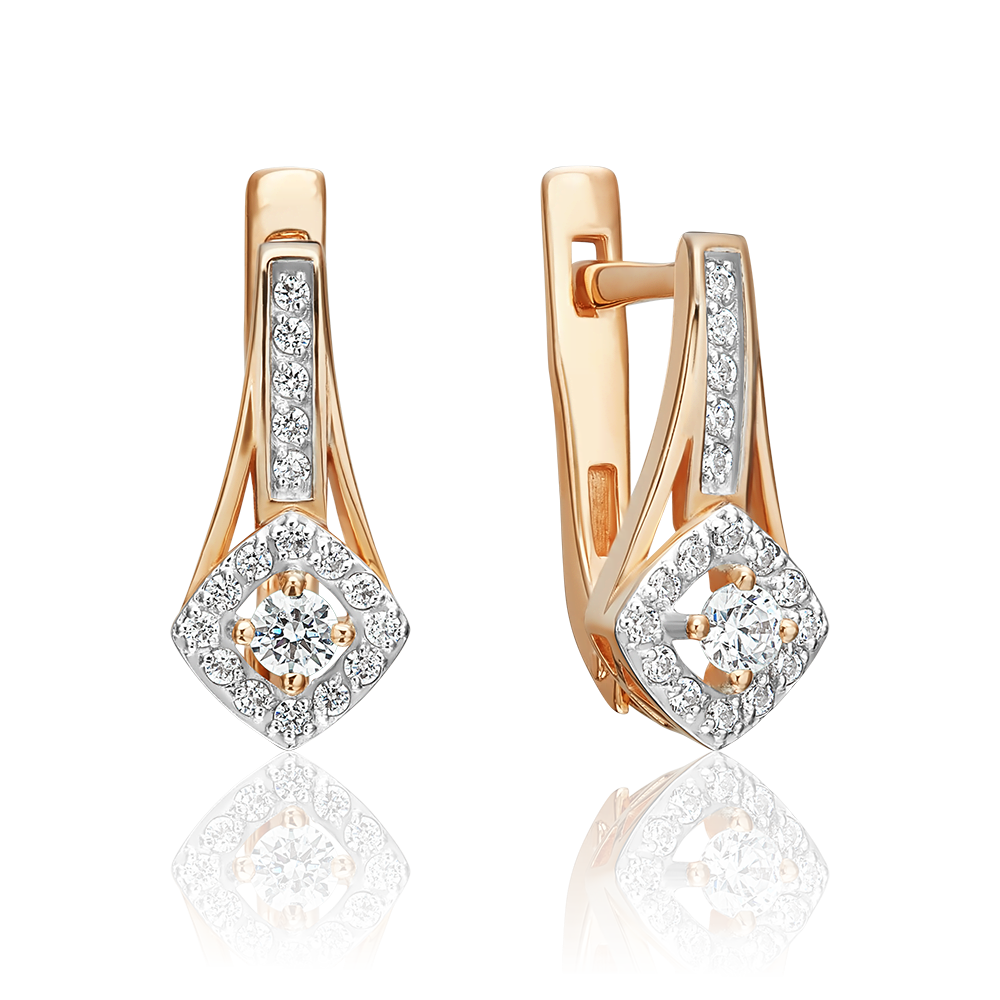Серьги с английским замком из красного золота с фианитами 02-3382-00-501-1110-38