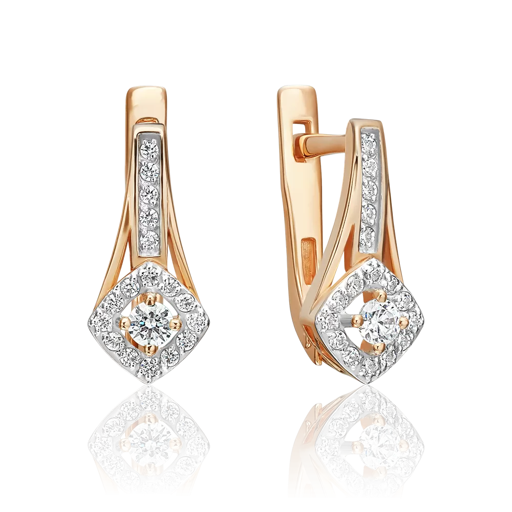 Серьги с английским замком из красного золота с фианитами 02-3382-00-501-1110-38