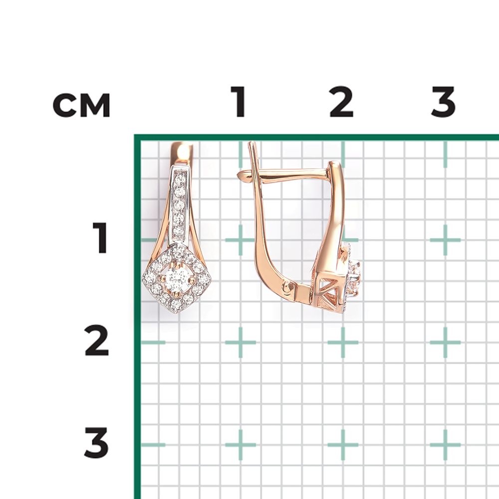 Серьги с английским замком из красного золота с фианитами 02-3382-00-501-1110-38