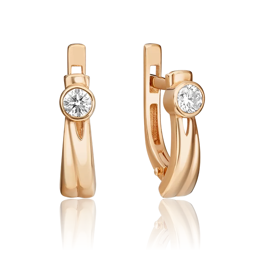 Серьги с английским замком из красного золота с бриллиантом 02-0421-00-101-1110-30