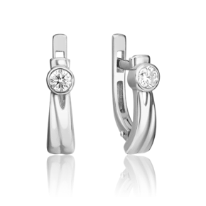 Серьги с английским замком из белого золота с бриллиантом 02-0422-00-101-1120-30