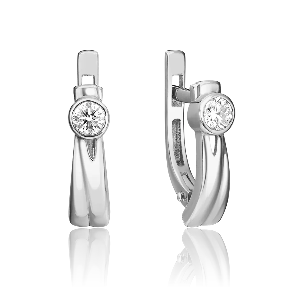 Серьги с английским замком из белого золота с бриллиантом 02-0422-00-101-1120-30
