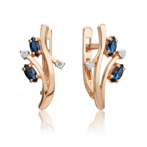 Серьги с английским замком из красного золота с сапфирами и бриллиантами 02-0423-00-105-1110-30