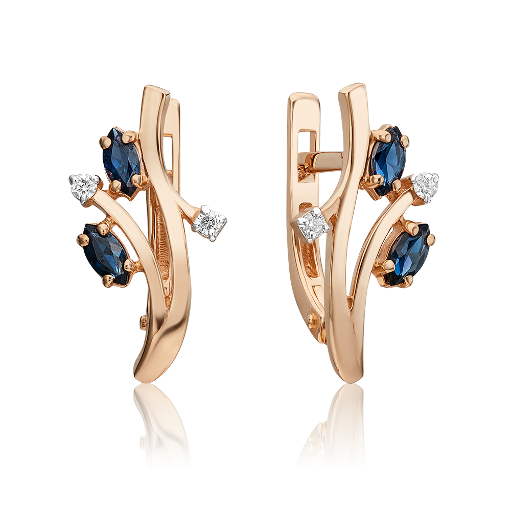 Серьги с английским замком из красного золота с сапфирами и бриллиантами 02-0423-00-105-1110-30