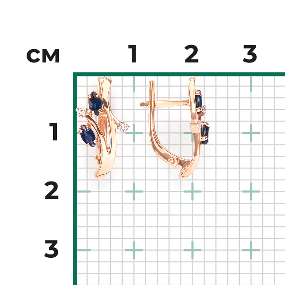 Серьги с английским замком из красного золота с сапфирами и бриллиантами 02-0423-00-105-1110-30