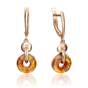 Серьги с английским замком из красного золота с янтарём 02-4182-00-271-1110-46