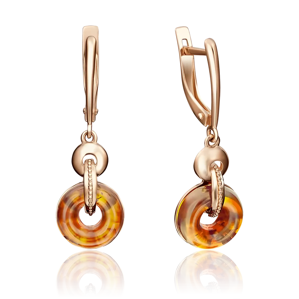 Серьги с английским замком из красного золота с янтарём 02-4182-00-271-1110-46