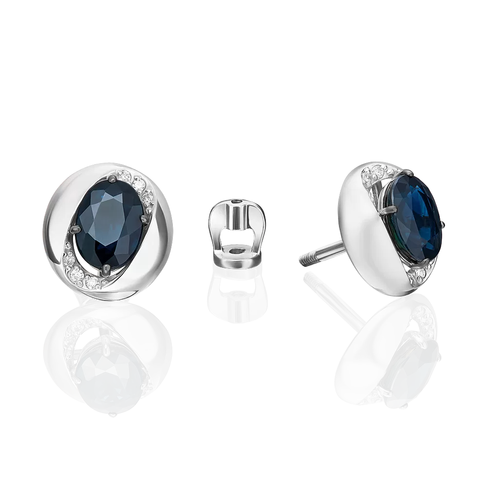 Серьги-пусеты из белого золота с сапфиром и бриллиантами 02-5217-00-105-1120