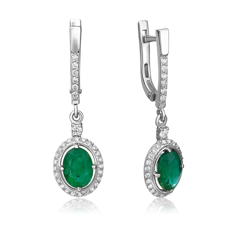 Серьги с английским замком из белого золота с изумрудом и бриллиантами 02-1371-00-106-1120-30