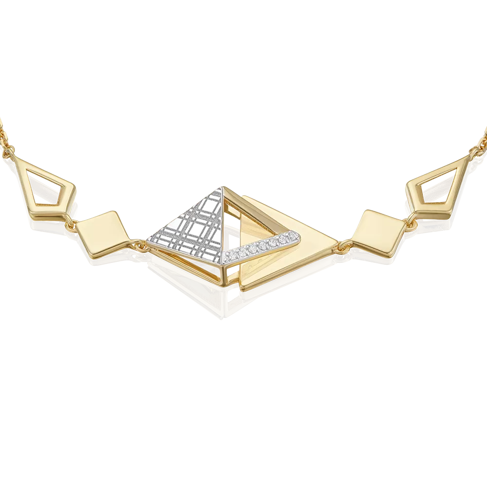 Браслет с принтом «Клетка» из комбинированного золота с фианитами 05-0800-00-401-1121