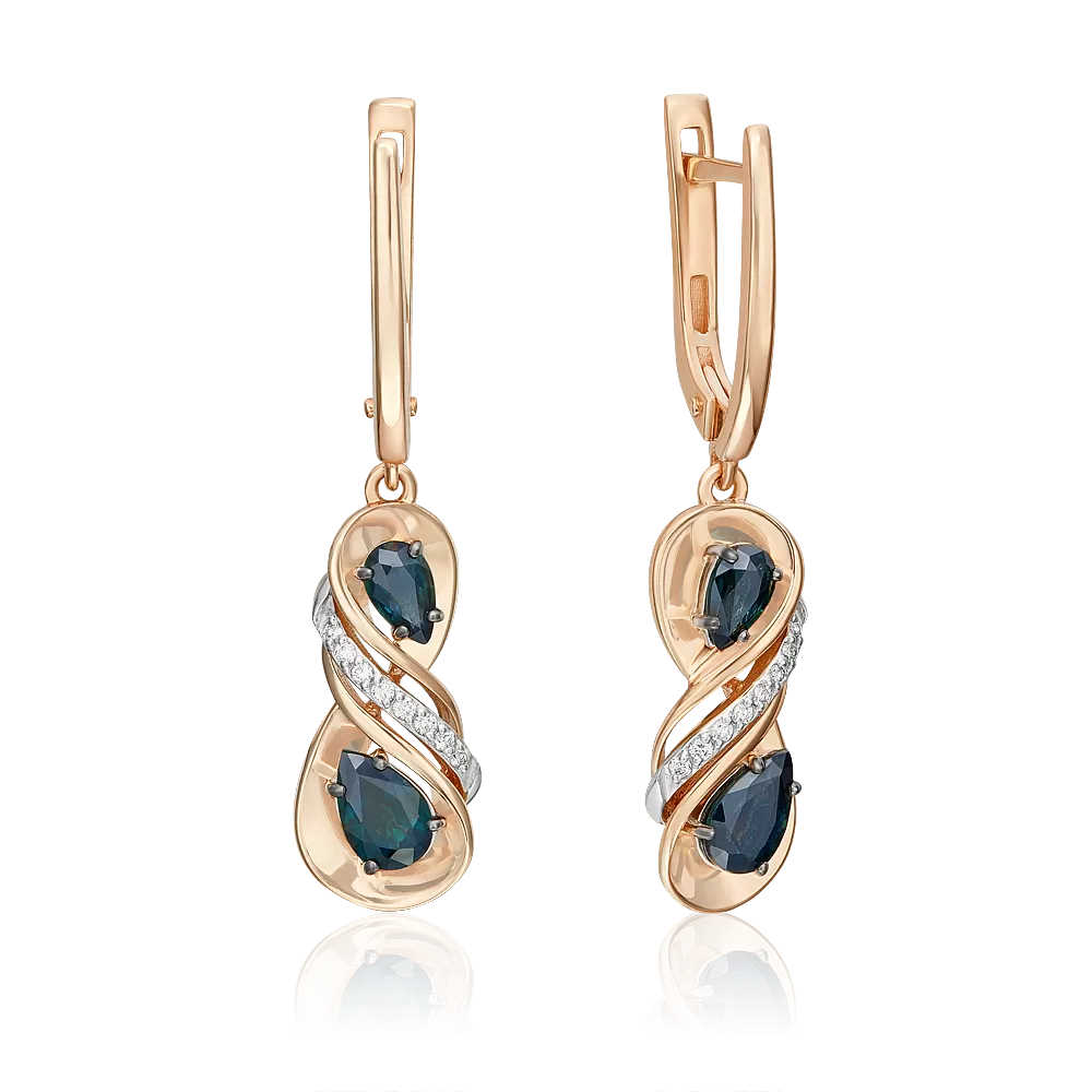 Серьги с английским замком из комбинированного золота с сапфирами и бриллиантами 02-5210-00-105-1111