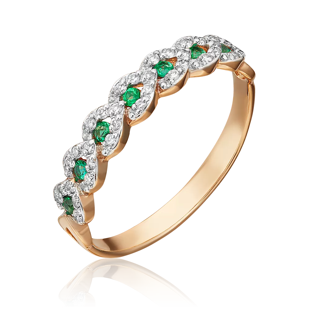 Кольцо из красного золота с изумрудами и бриллиантами 01-1534-00-106-1110-30