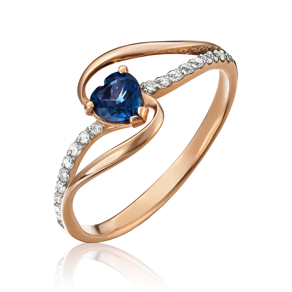 Кольцо из красного золота с сапфиром и бриллиантами 01-1535-00-105-1110-30