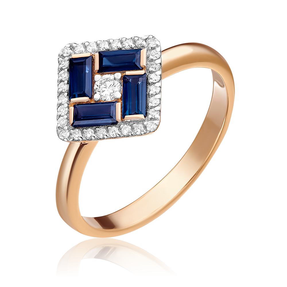 Кольцо из красного золота с сапфирами и бриллиантами 01-1536-00-105-1110-30