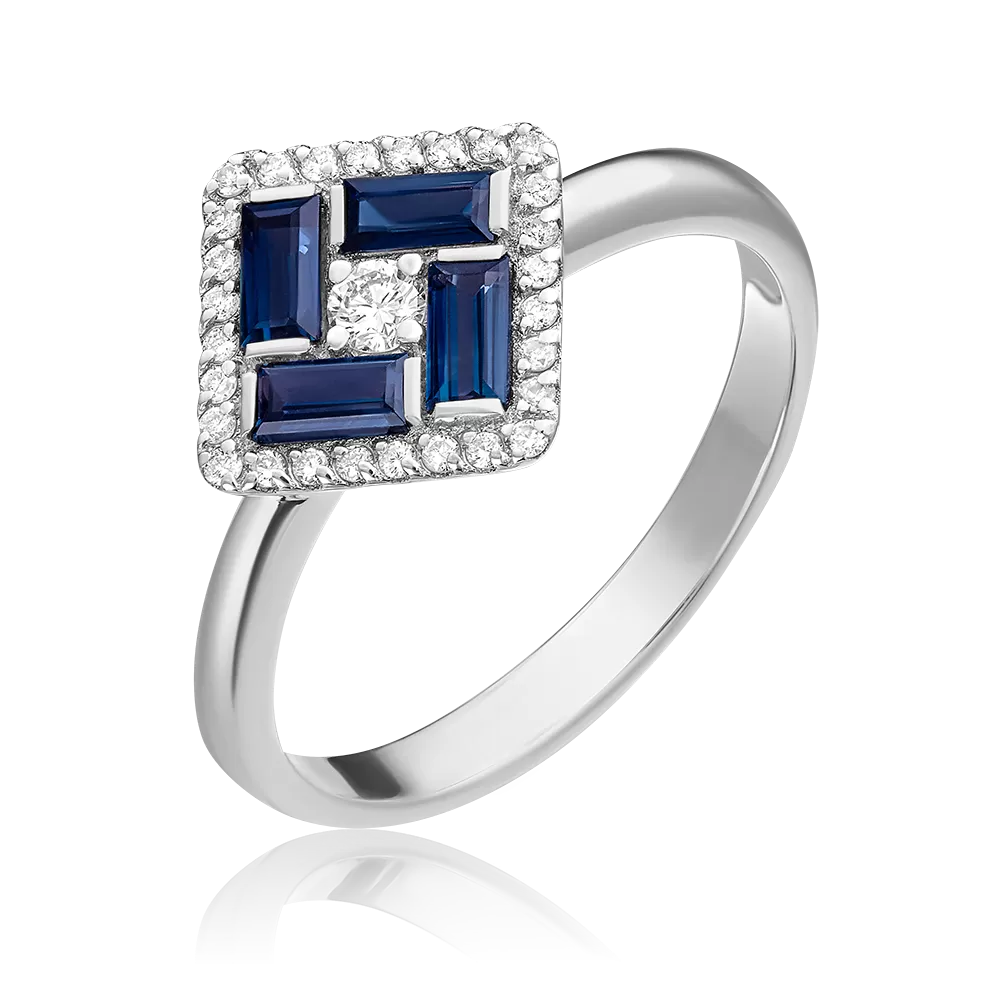 Кольцо из белого золота с сапфирами и бриллиантами 01-1536-00-105-1120-30