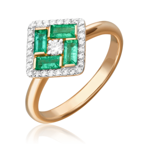 Кольцо из красного золота с изумрудами и бриллиантами 01-1536-00-106-1110-30