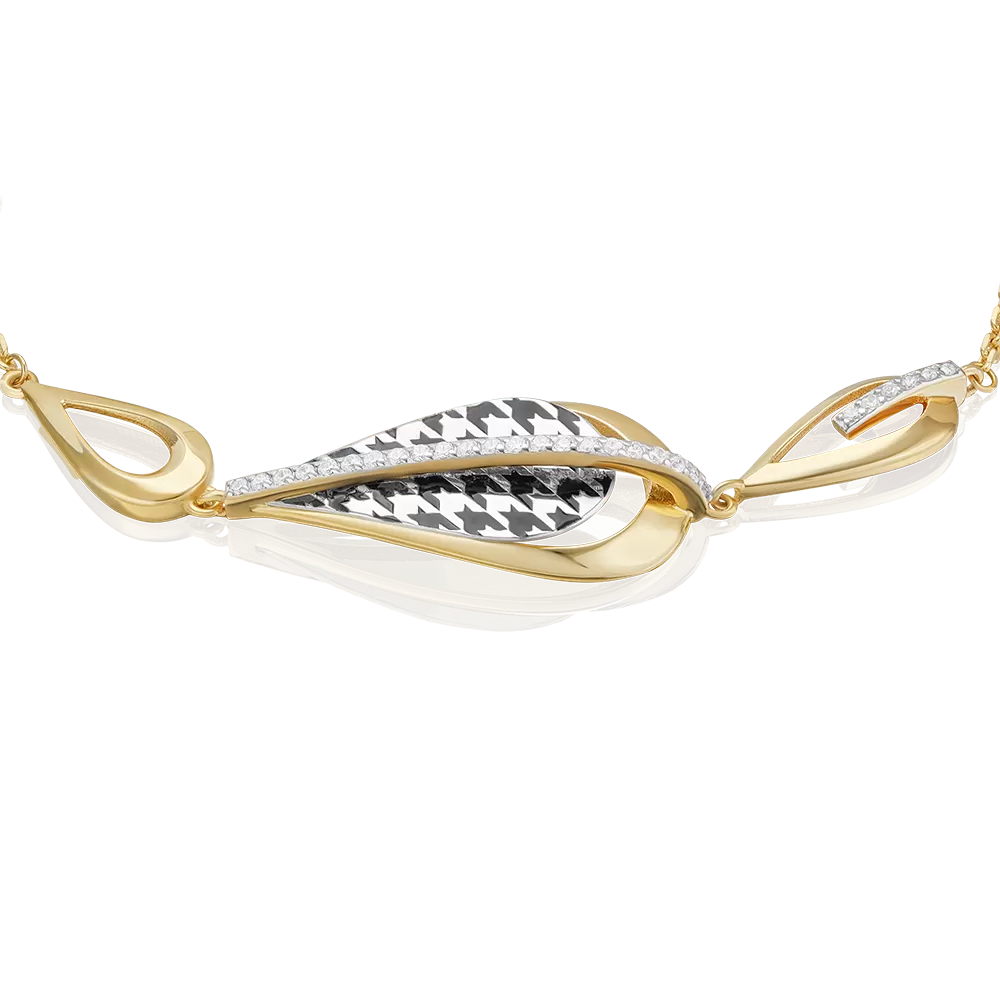 Браслет с принтом «Гусиная лапка» из комбинированного золота с фианитами и эмалью 05-0806-00-401-1121