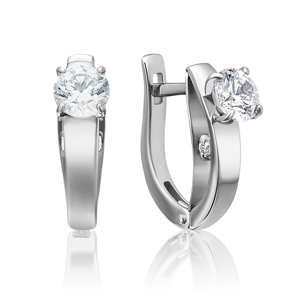 Серьги с английским замком из белого золота с фианитами 02-4318-00-501-1120-38