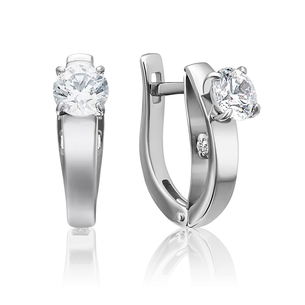 Серьги с английским замком из белого золота с фианитами 02-4318-00-501-1120-38