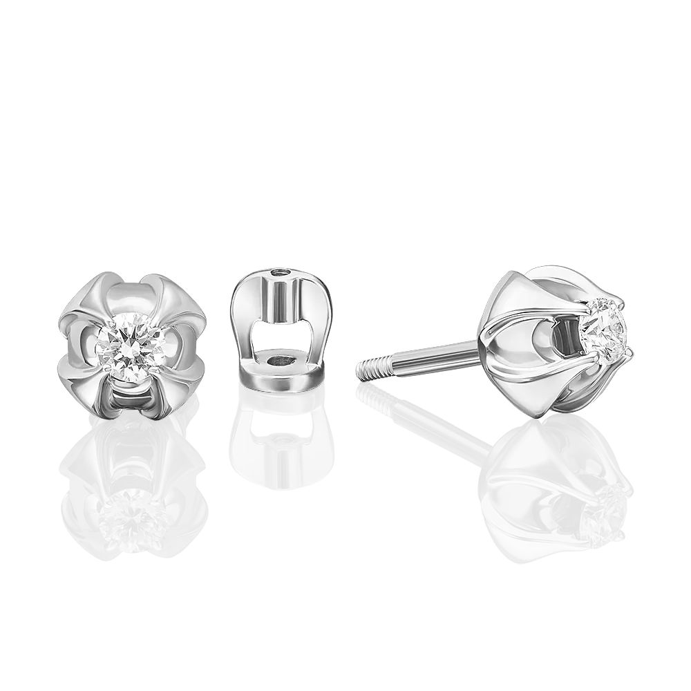 Серьги-пусеты из белого золота с бриллиантом 02-5346-00-101-1120