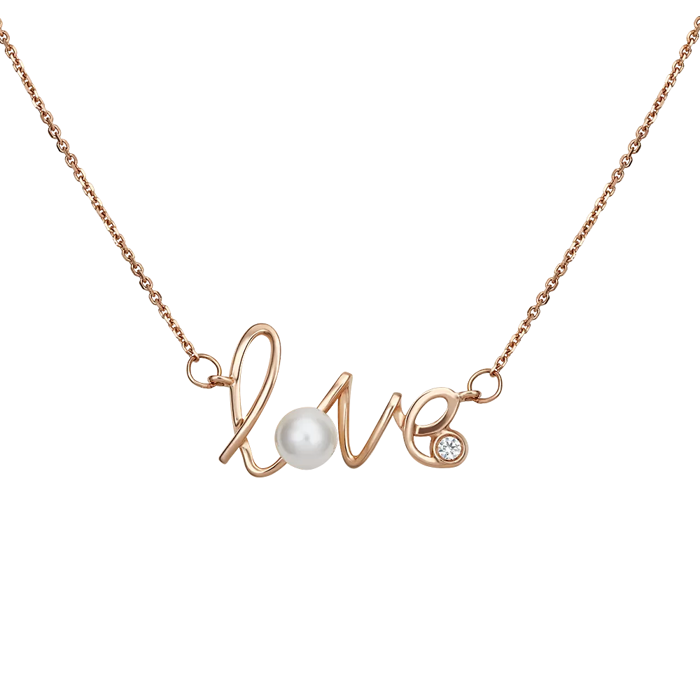 Колье «Любовь» из красного золота с жемчугом культивированным и фианитом 07-0224-00-307-1110-31