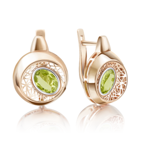 Серьги с английским замком из красного золота с хризолитом 02-4055-00-205-1110-57
