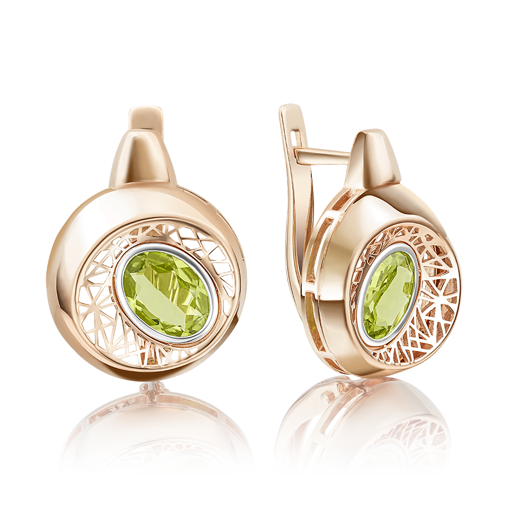 Серьги с английским замком из красного золота с хризолитом 02-4055-00-205-1110-57