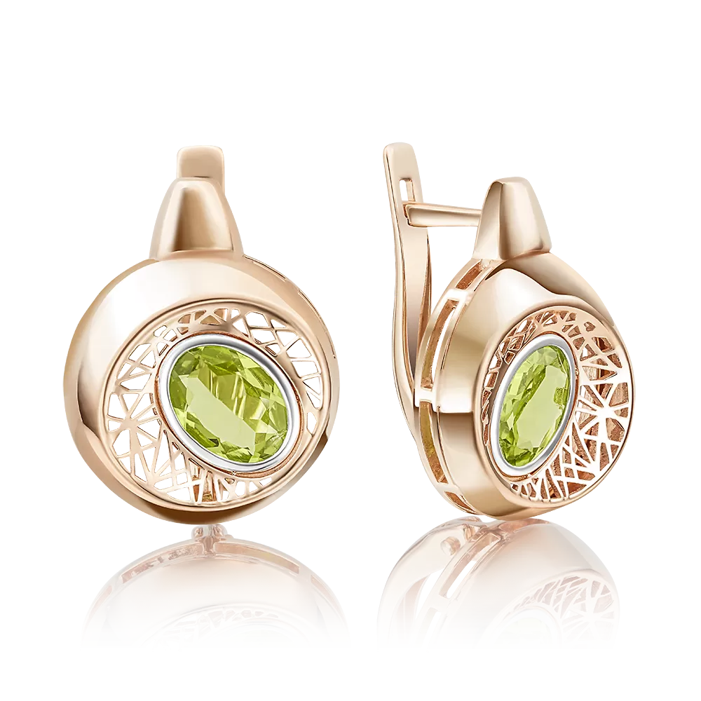 Серьги с английским замком из красного золота с хризолитом 02-4055-00-205-1110-57