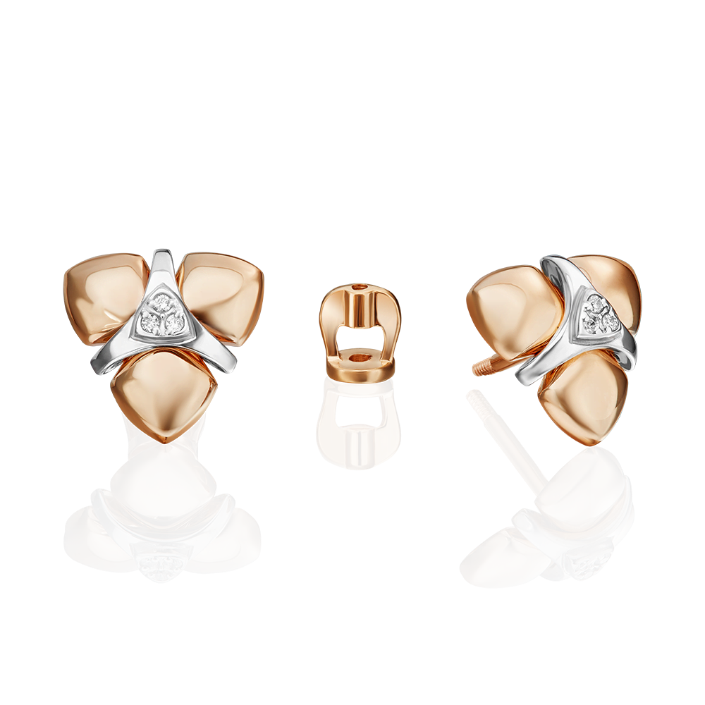 Серьги-пусеты из комбинированного золота с бриллиантами 02-4989-00-101-1111