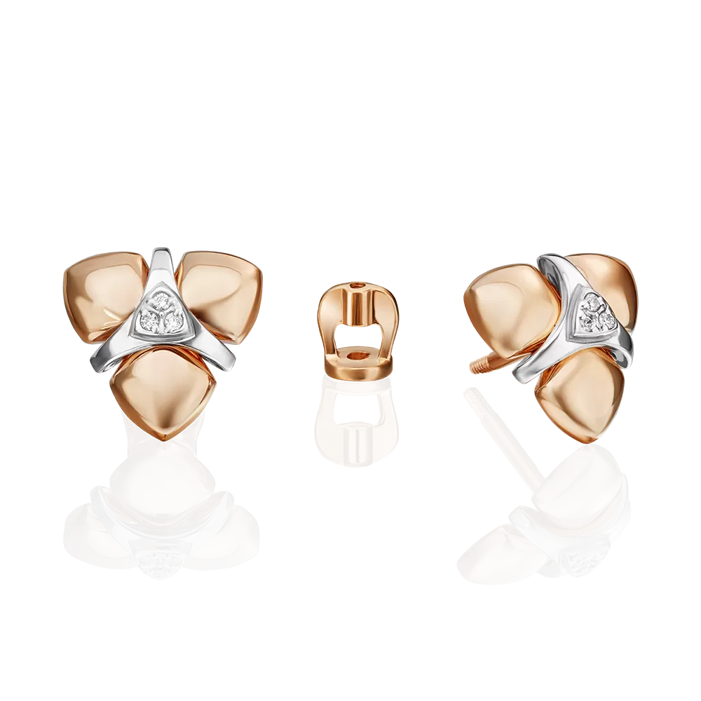 Серьги-пусеты из комбинированного золота с бриллиантами 02-4989-00-101-1111