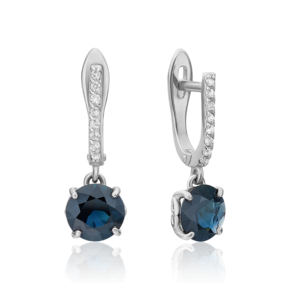 Серьги с английским замком из белого золота с сапфиром и бриллиантами