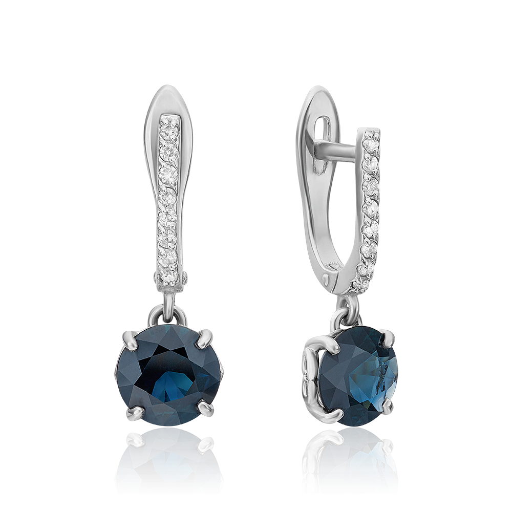 Серьги с английским замком из белого золота с сапфиром и бриллиантами 02-3073-00-105-1120-30