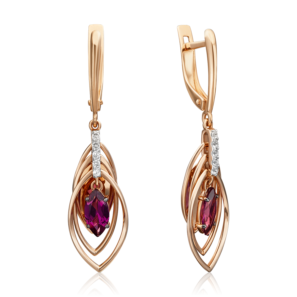 Серьги с английским замком из красного золота с гранатом и натуральными топазами white 02-4465-01-264-1110-57