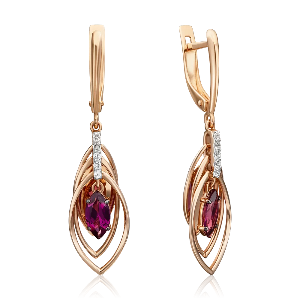 Серьги с английским замком из красного золота с гранатом и натуральными топазами white 02-4465-01-264-1110-57